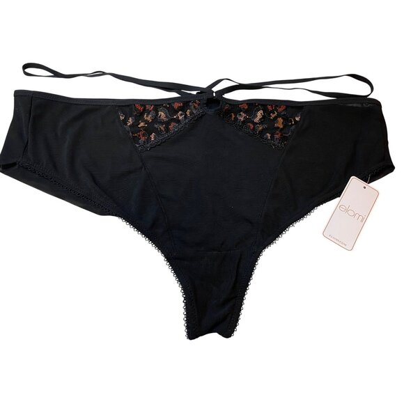ELOMI Black Thong Cheeky Strappy Panty Underwear Plus XXL Semi Sheer Women Sexy - Picture 1 of 4